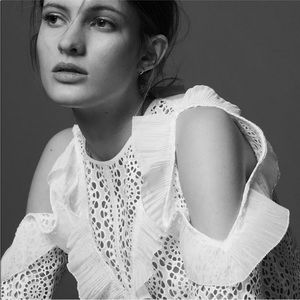 Sandro White Bonnie Lace Ruffled Top